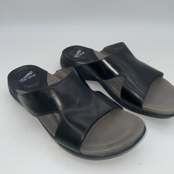 Dansko Womens GLAZED Black Wedge Sandals 37 Medium‎ US 6.5 - Picture 1 of 9